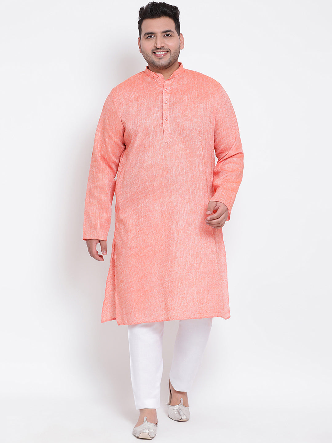 HANGUP Men Regular Fit Solid Cotton Linen Kurta Pyjama