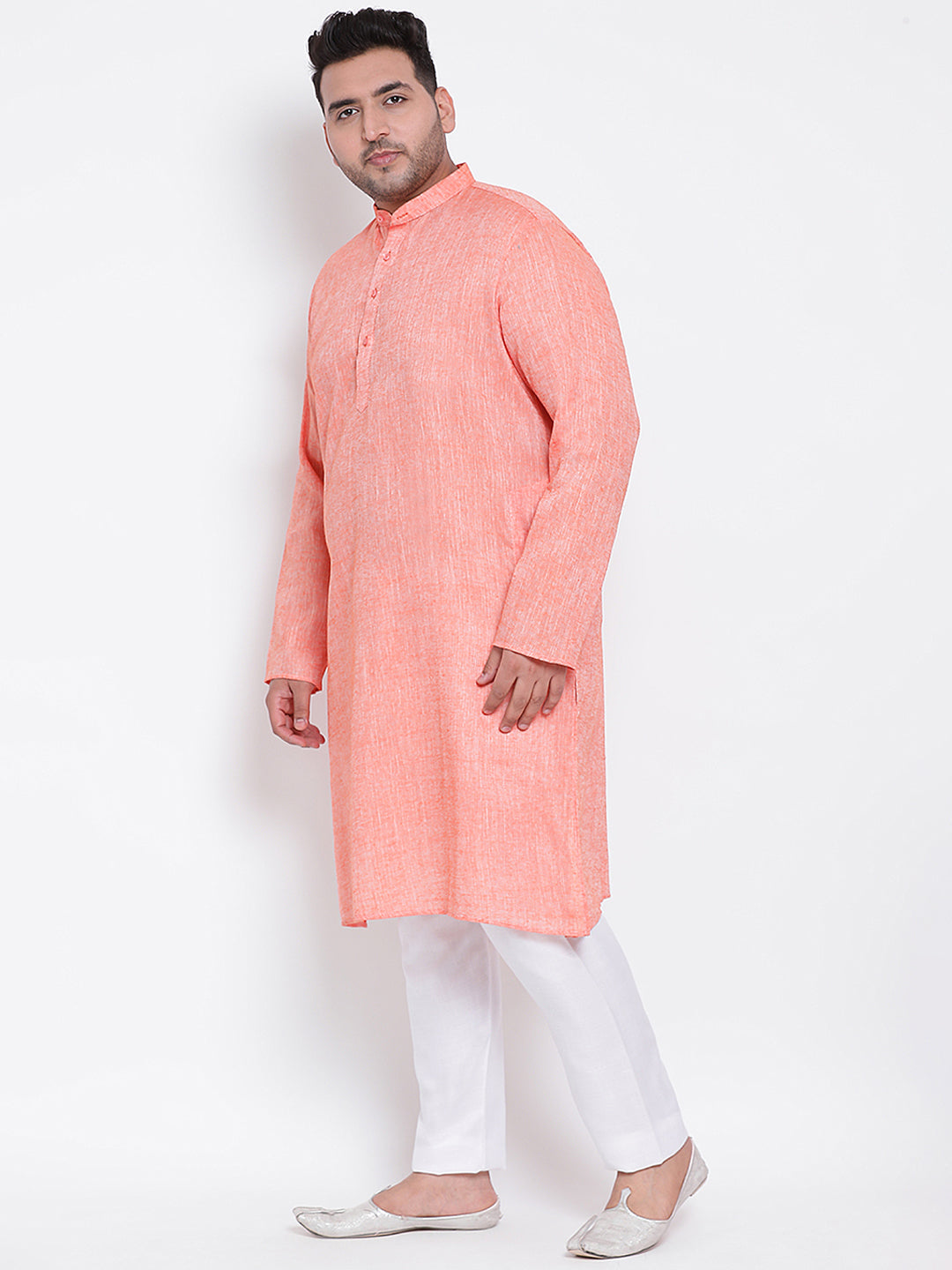 HANGUP Men Regular Fit Solid Cotton Linen Kurta Pyjama