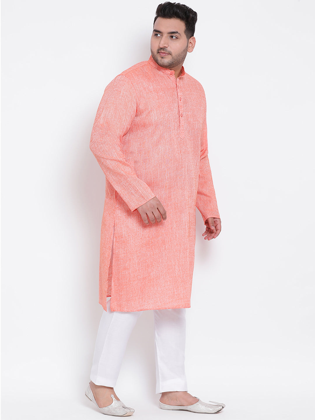 HANGUP Men Regular Fit Solid Cotton Linen Kurta Pyjama