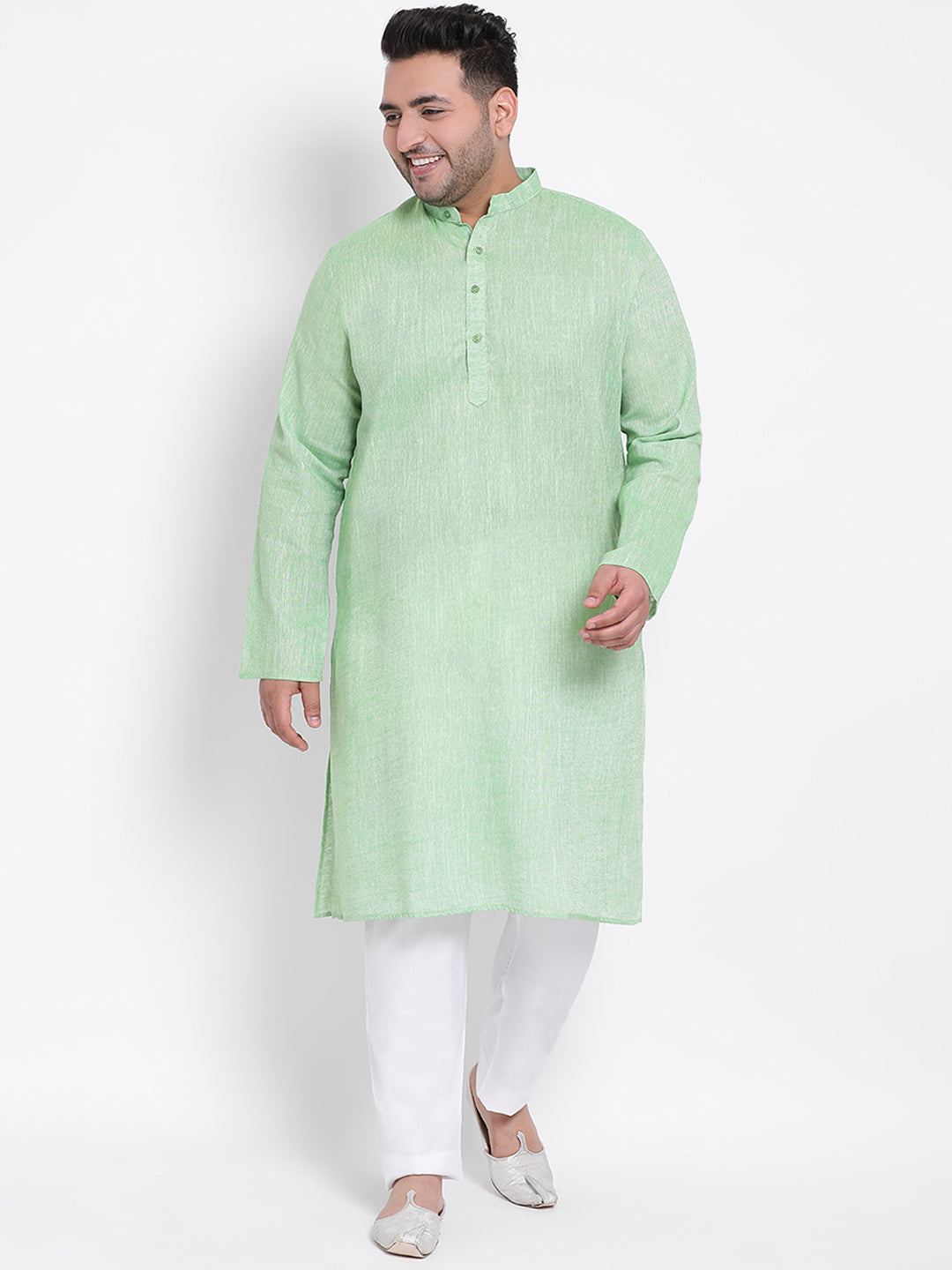 HANGUP Men Regular Fit Solid Cotton Linen Kurta Pyjama