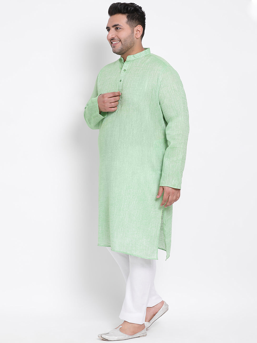 HANGUP Men Regular Fit Solid Cotton Linen Kurta Pyjama