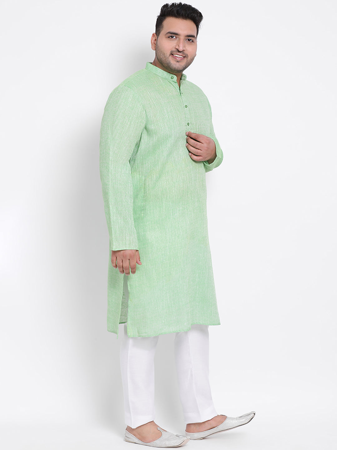 HANGUP Men Regular Fit Solid Cotton Linen Kurta Pyjama