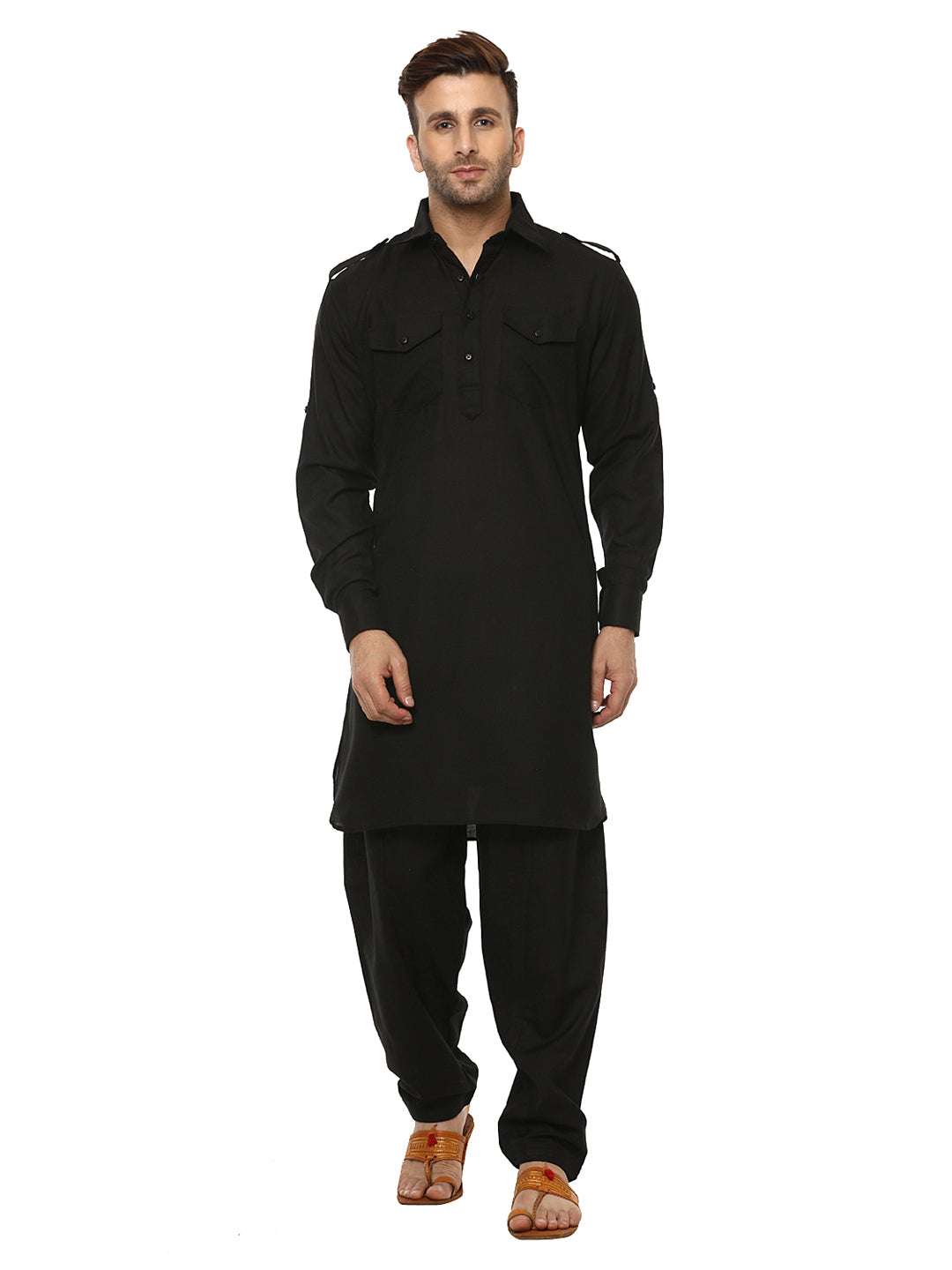 Hangup Men's Regular Fit Solid Cotton Kurta Pajama