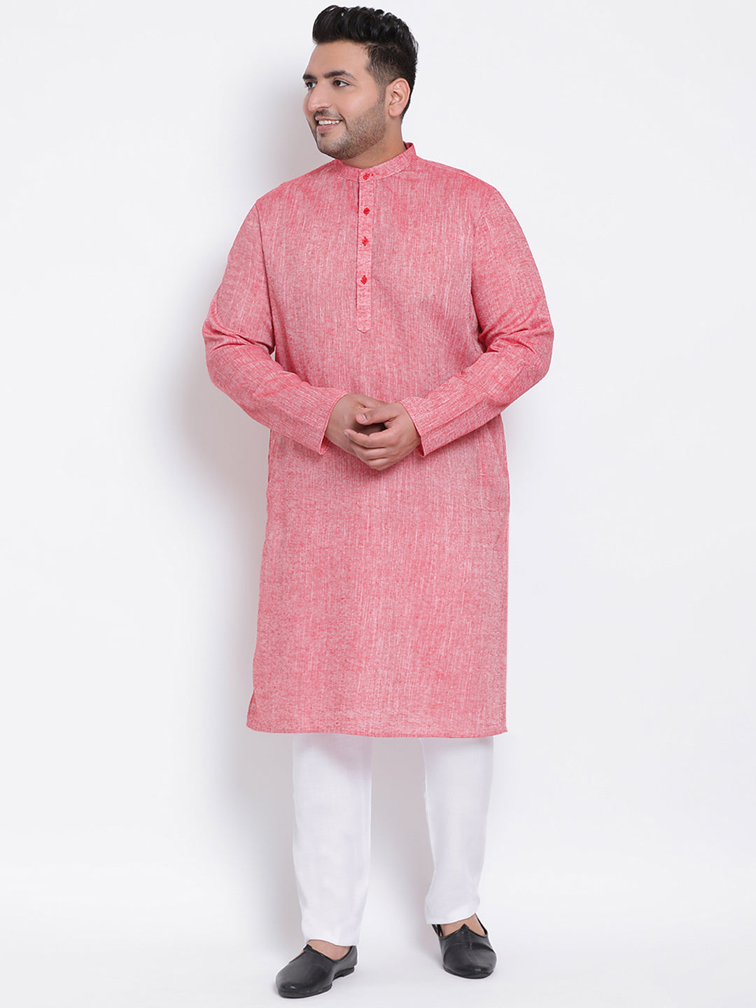 HANGUP Men Regular Fit Solid Cotton Linen Kurta Pyjama