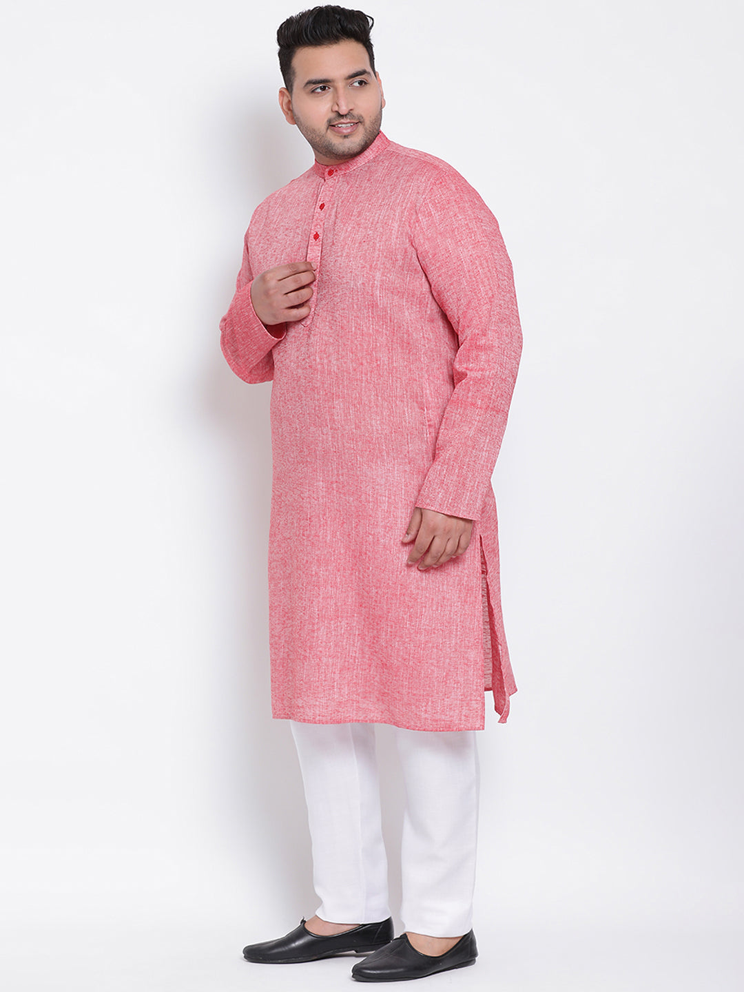 HANGUP Men Regular Fit Solid Cotton Linen Kurta Pyjama