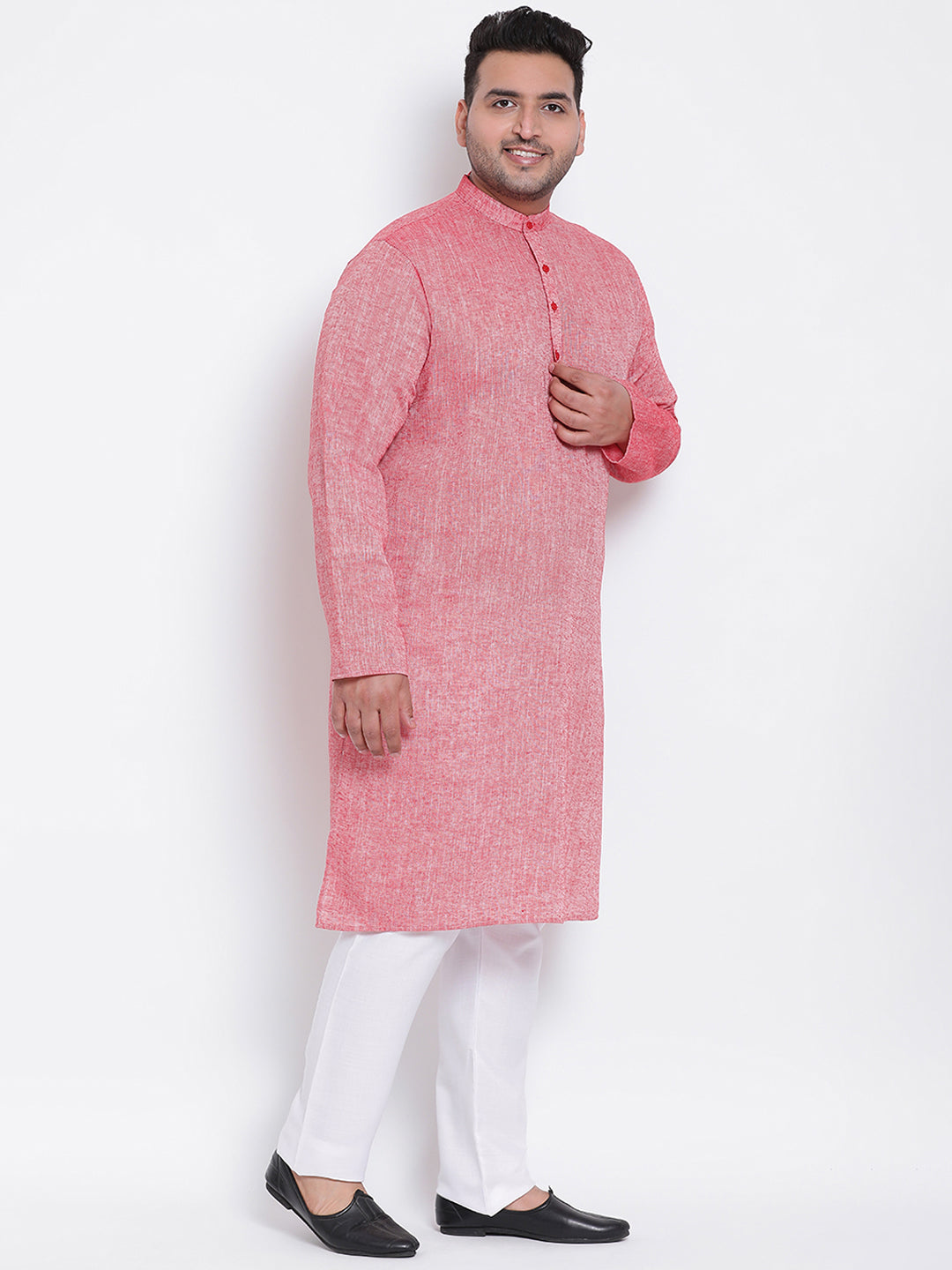 HANGUP Men Regular Fit Solid Cotton Linen Kurta Pyjama