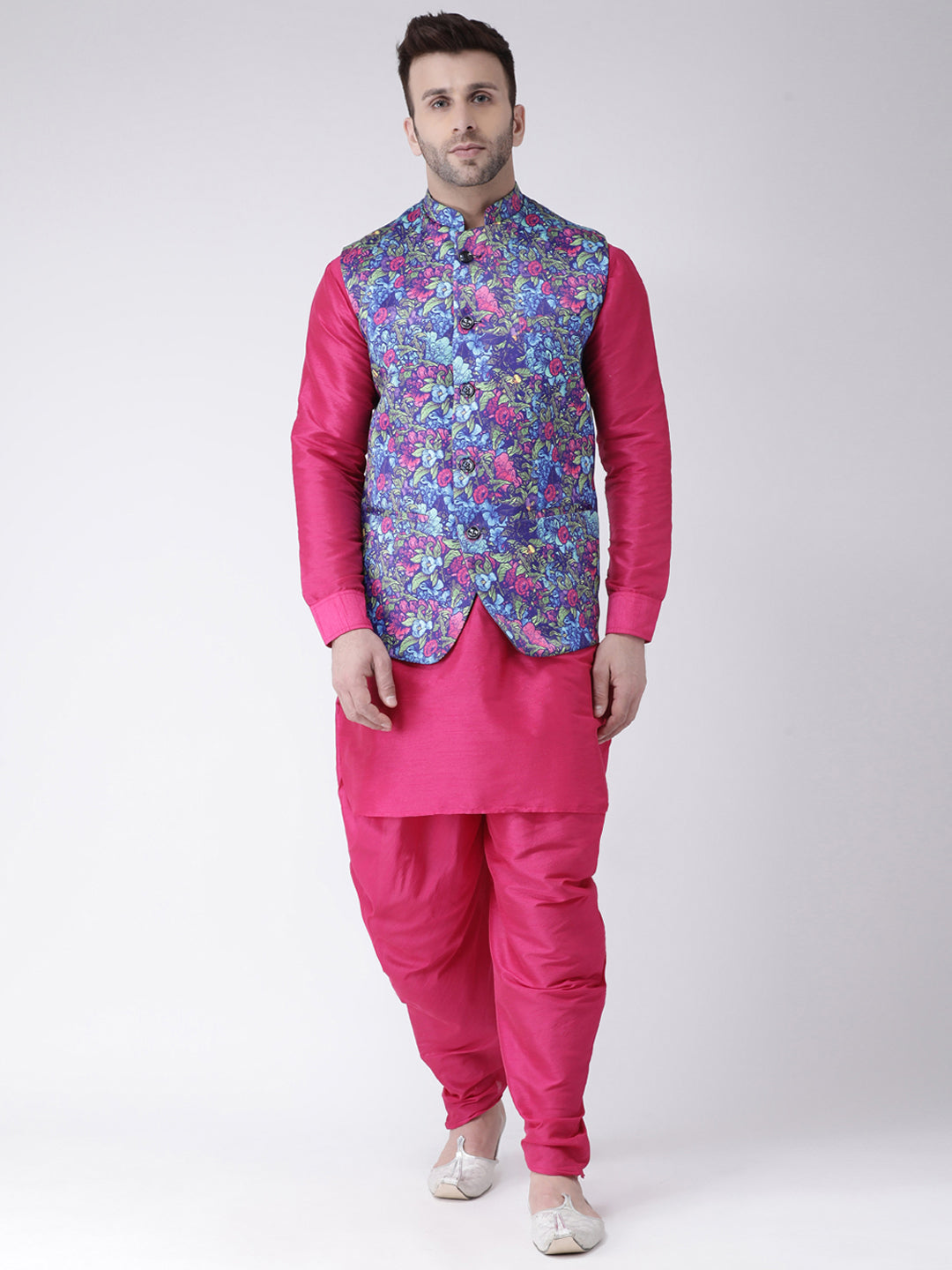 Hangup Men's Printed Polyester Viscose Party Reversible Nehru