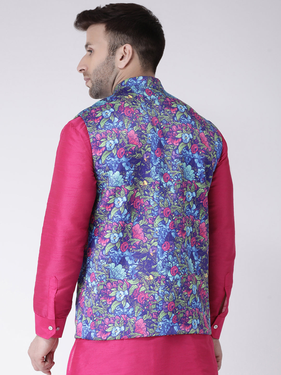 Hangup Men's Printed Polyester Viscose Party Reversible Nehru