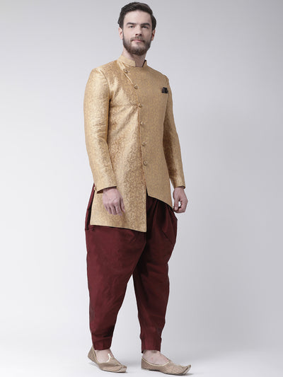 Hangup Men's Self Design Polyester Viscose Party Sherwani Set with Salwar