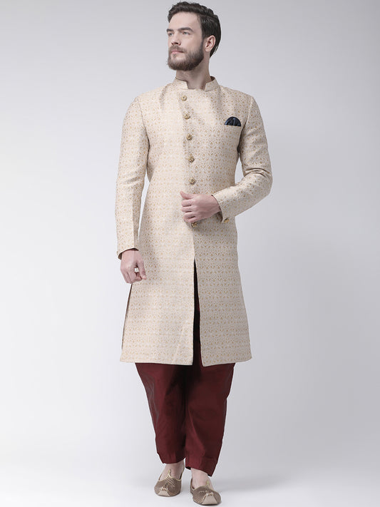 Hangup Men's Self Design Polyester Viscose Party Sherwani Set with Salwar