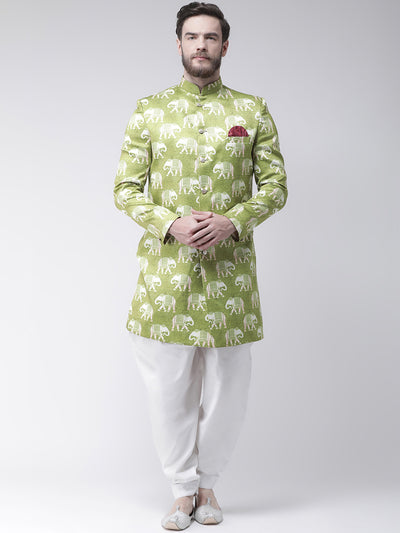 Hangup Men's Printed Polyester Viscose Party Sherwani Set with Salwar