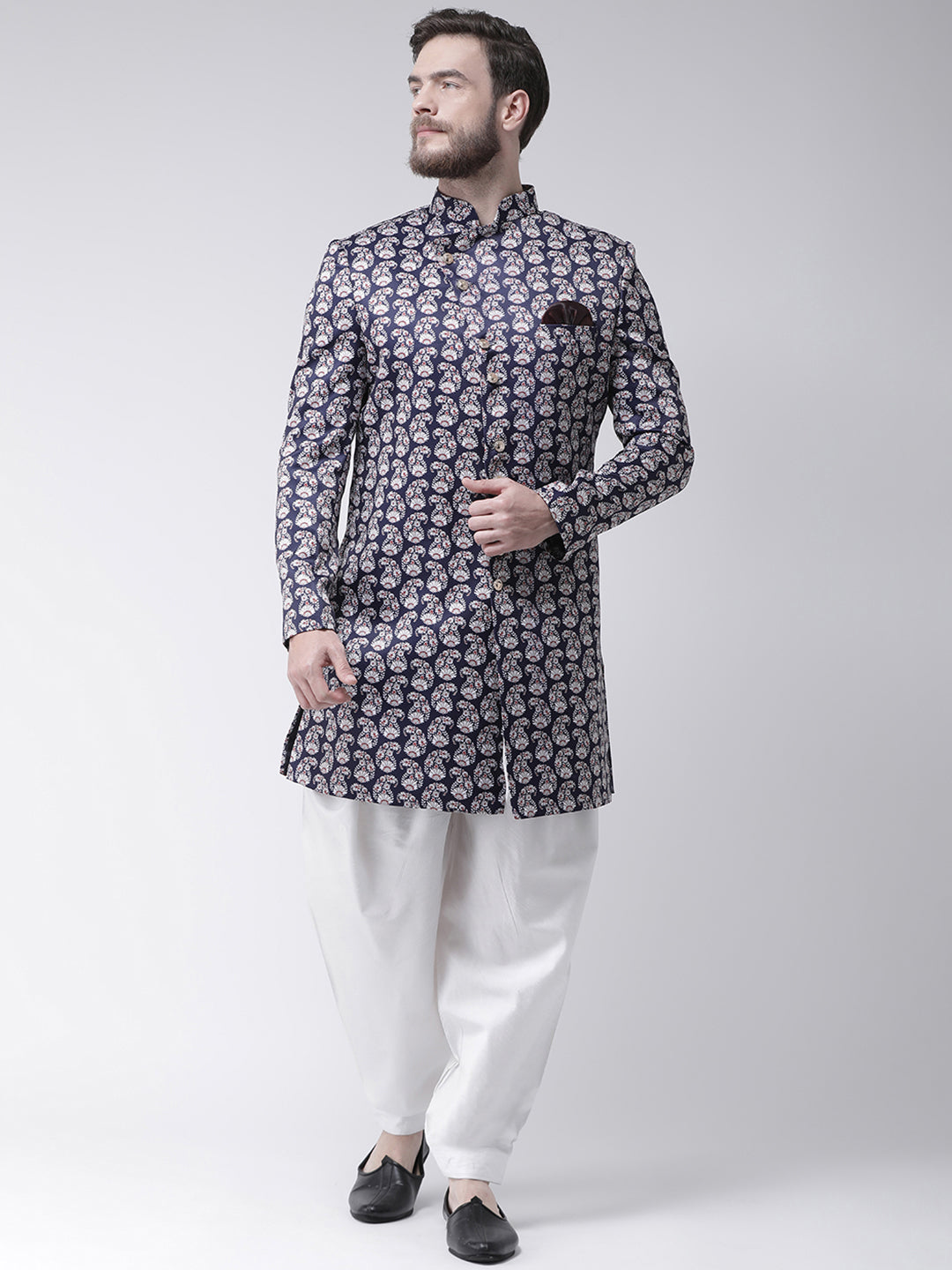 Hangup Men's Printed Polyester Viscose Party Sherwani Set with Salwar