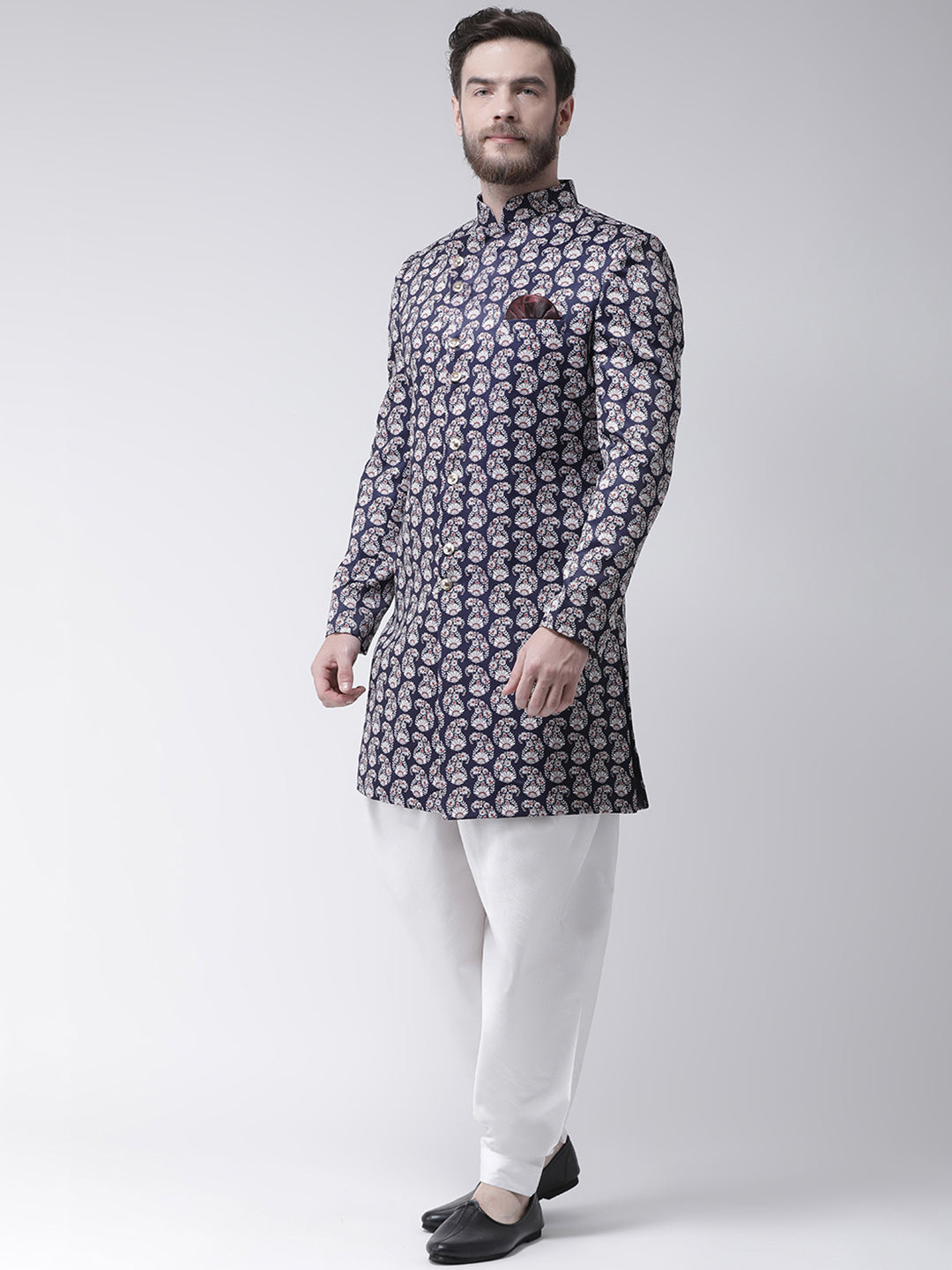 Hangup Men's Printed Polyester Viscose Party Sherwani Set with Salwar