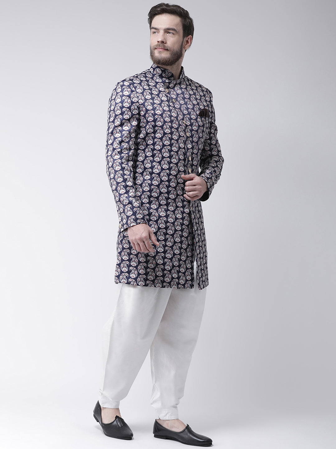 Hangup Men's Printed Polyester Viscose Party Sherwani Set with Salwar