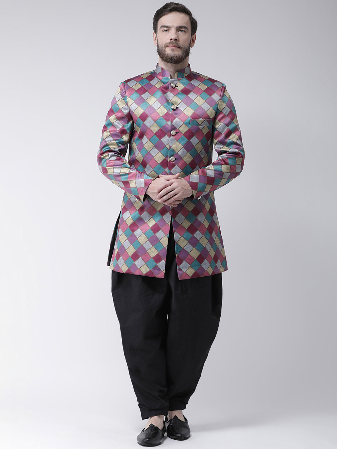 Hangup Men's Party Printed Sherwani Set with Salwar