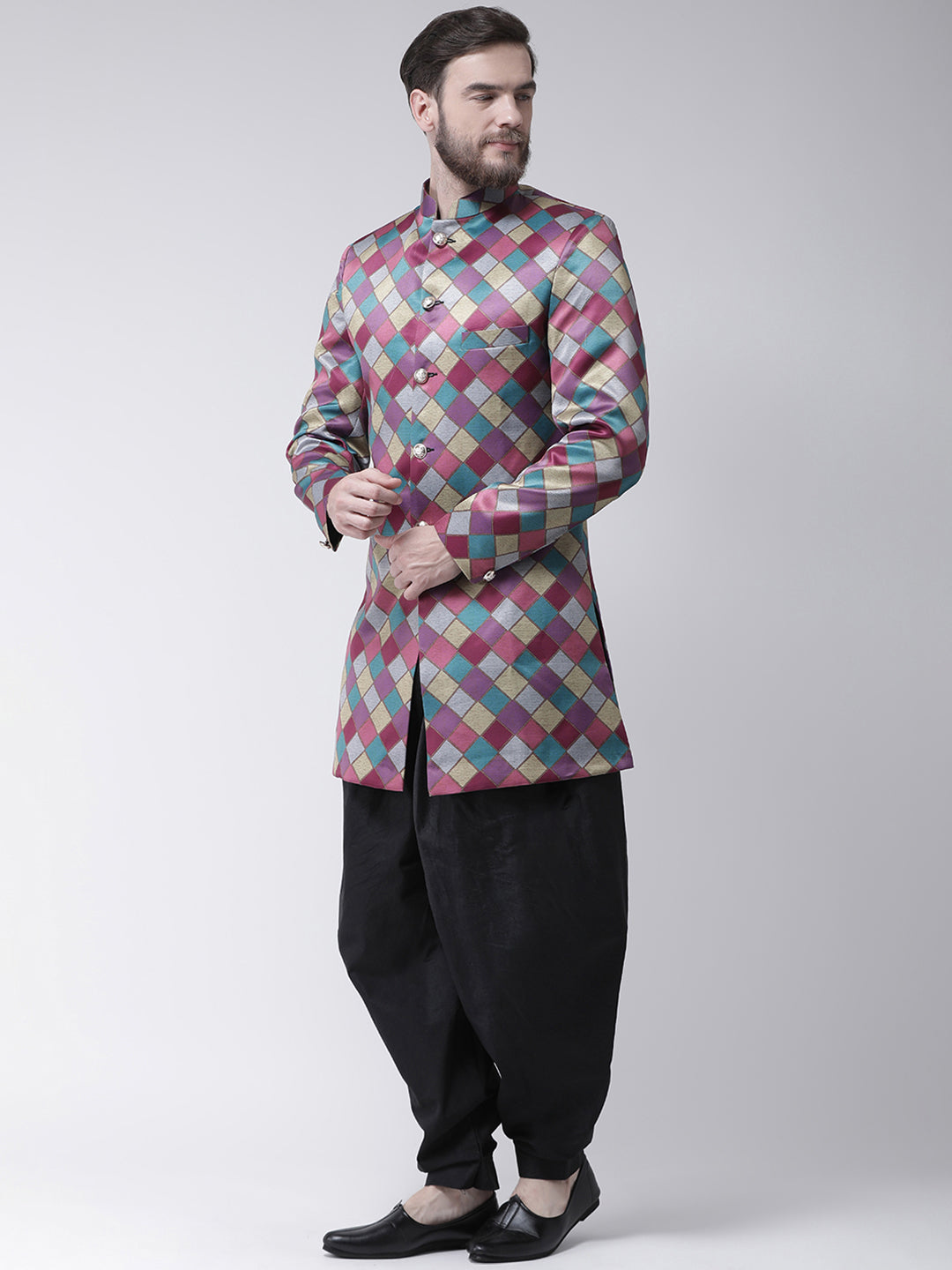 Hangup Men's Party Printed Sherwani Set with Salwar