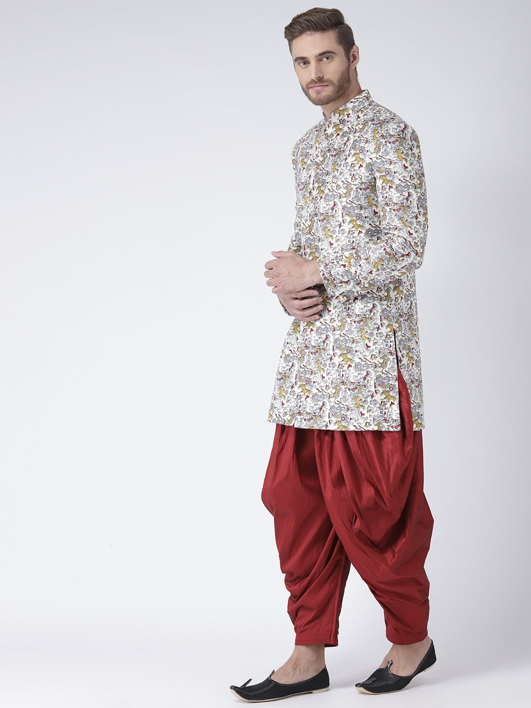 Hangup Men's Printed Polyester Viscose Party Sherwani Set with Salwar