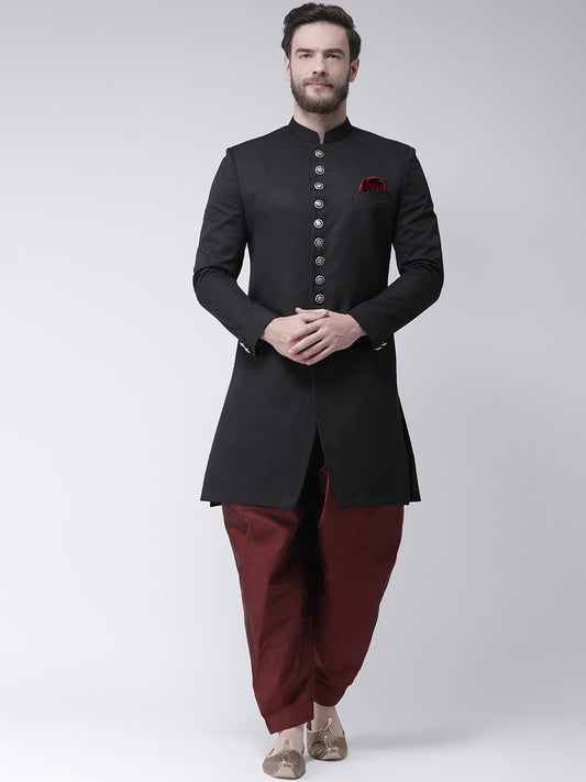 Hangup Men's Solid Polyester Viscose Party Sherwani Set with salwar