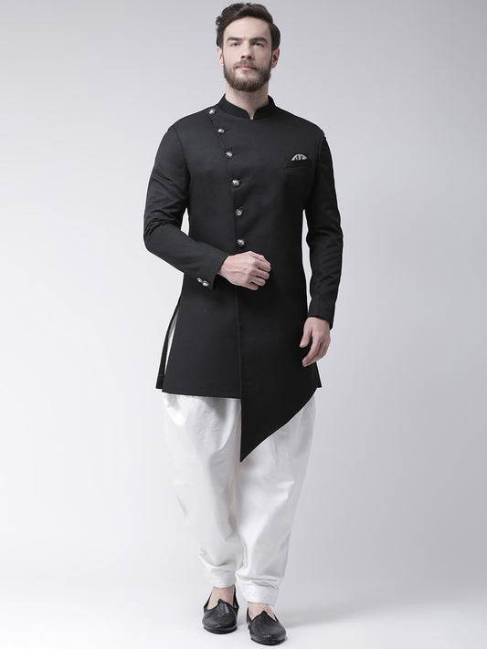 Hangup Men's Solid Polyester Viscose Party Sherwani Set with salwar