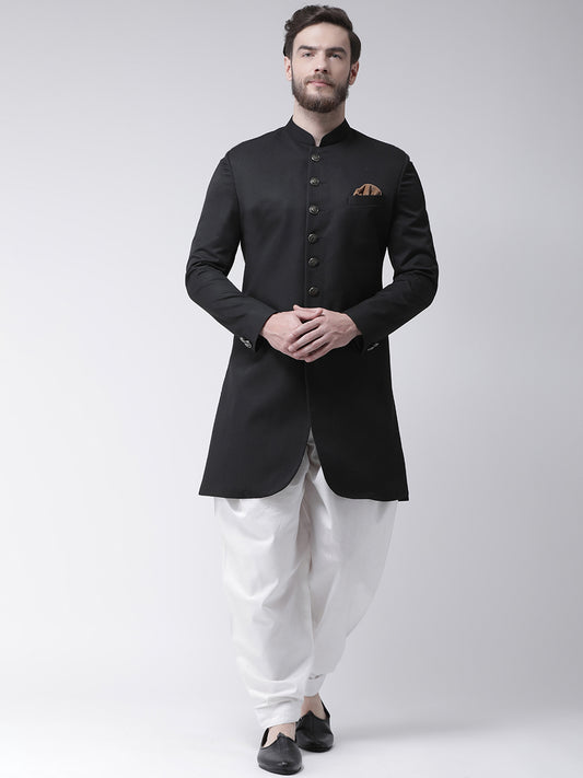 Hangup Men's Solid Polyester Viscose Party Sherwani Set with salwar