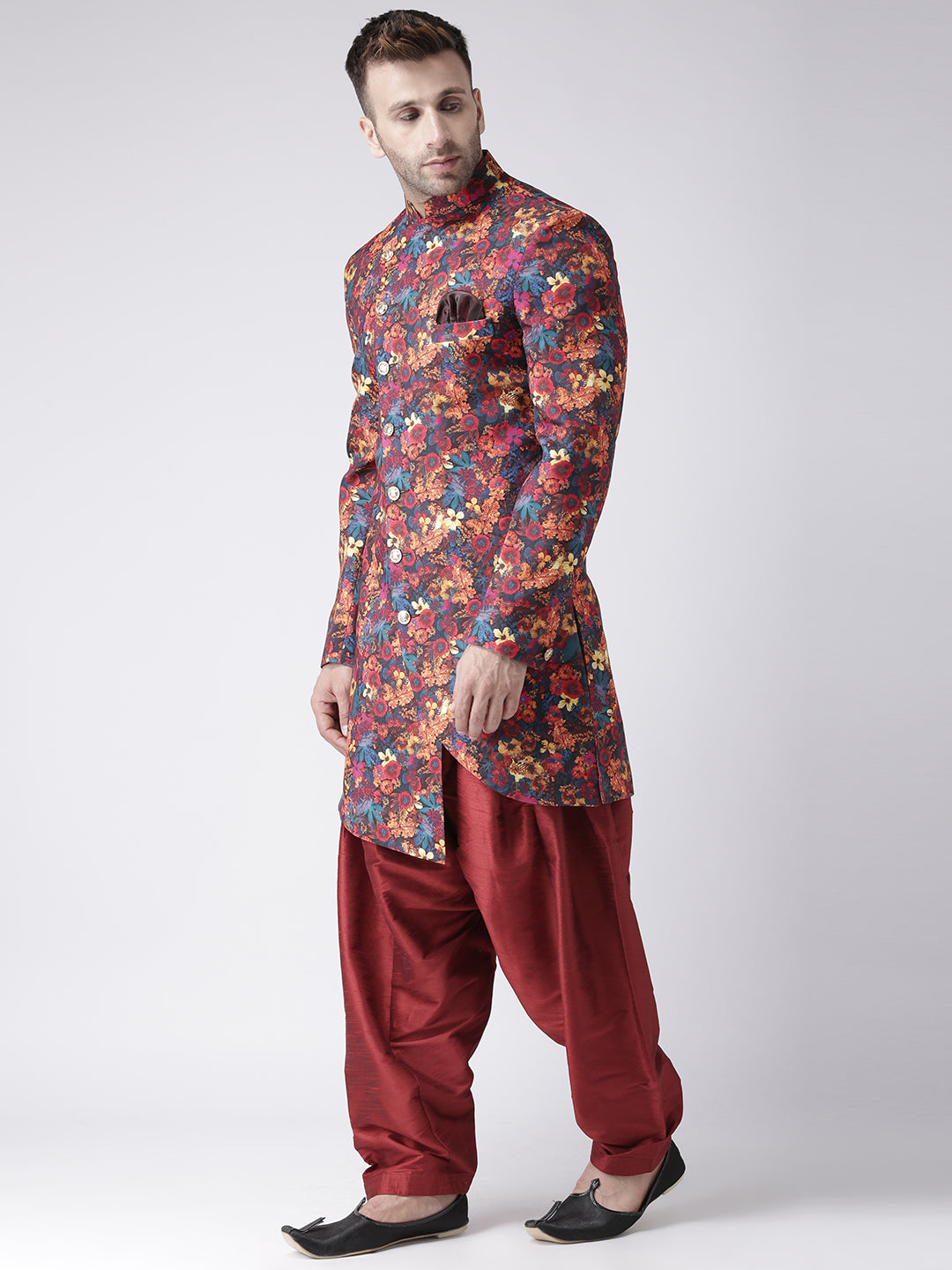 Hangup Men's Printed Polyester Viscose Party Sherwani Set with salwar