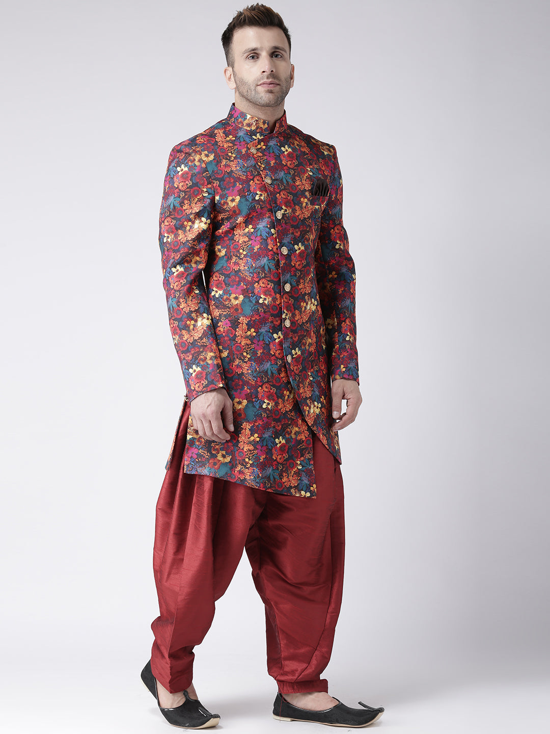 Hangup Men's Printed Polyester Viscose Party Sherwani Set with salwar