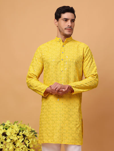 Hangup Mens Partywear Yellow  Kurta