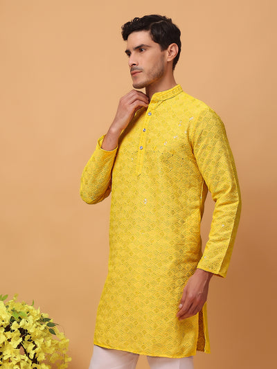 Hangup Mens Partywear Yellow  Kurta