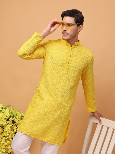 Hangup Mens Partywear Yellow  Kurta