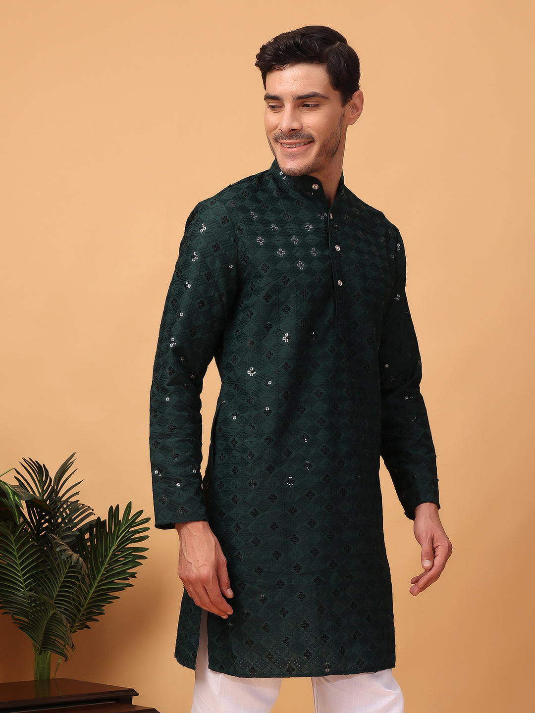 Hangup Mens Partywear Olive green  Kurta