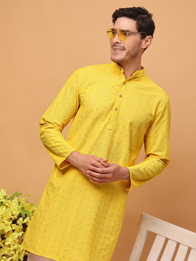 Hangup Mens Partywear Yellow  Kurta