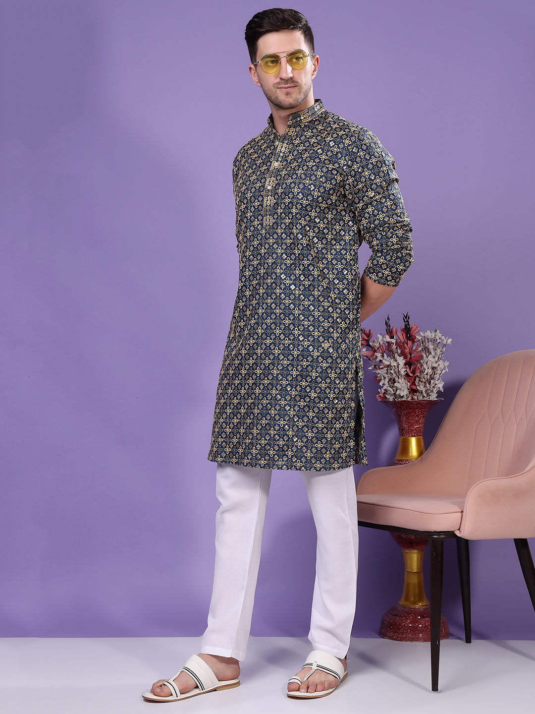 Hangup Men's  Ethnic Embroidered Kurta Only