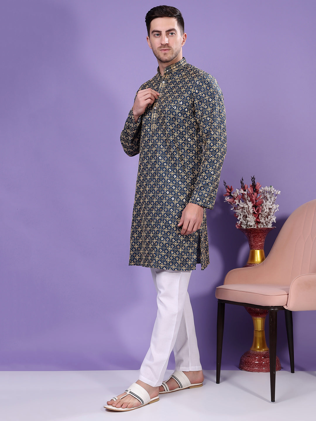 Hangup Men's  Ethnic Embroidered Kurta Only