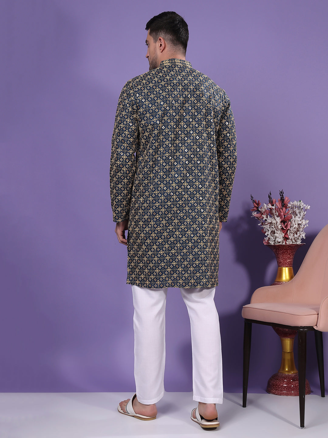 Hangup Men's  Ethnic Embroidered Kurta Only