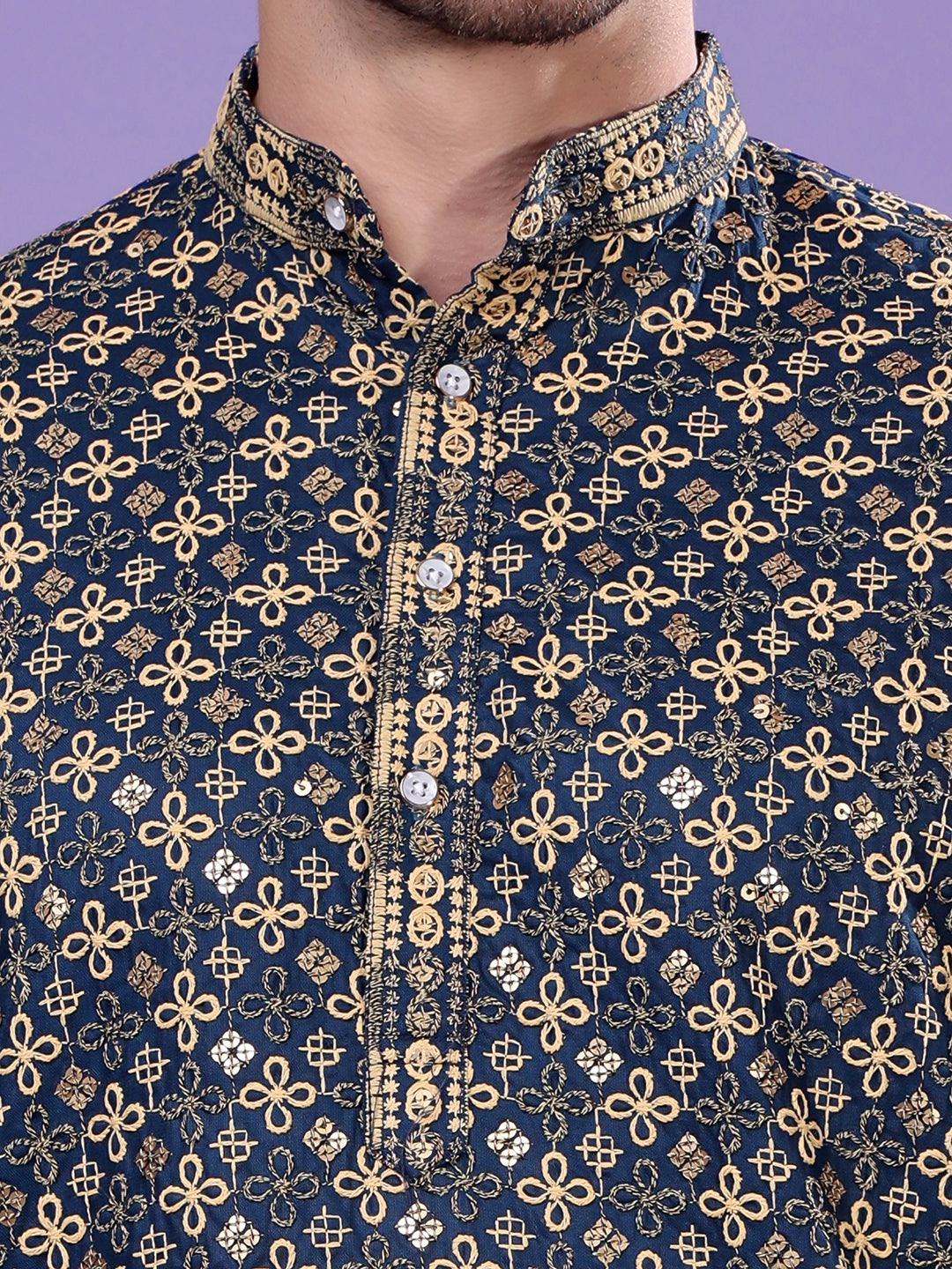 Hangup Men's  Ethnic Embroidered Kurta Only