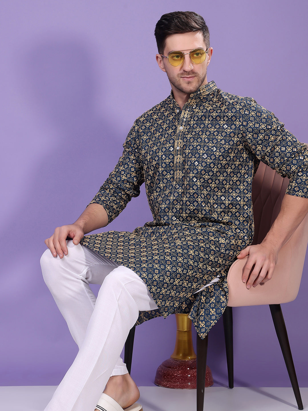 Hangup Men's  Ethnic Embroidered Kurta Only