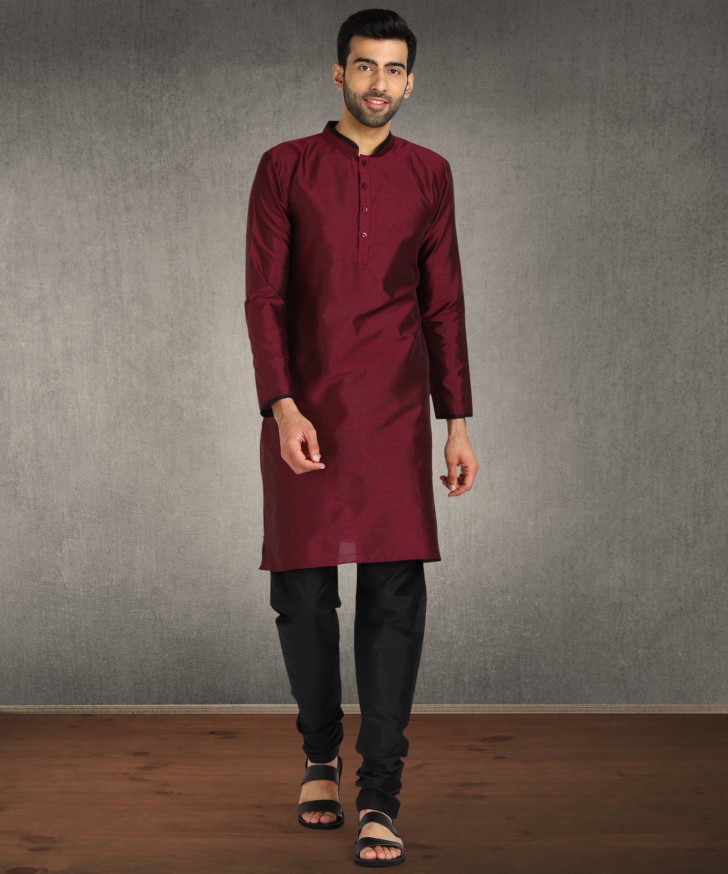 Hangup Men's Regular Fit Solid Dupion Silk Kurta Pajama