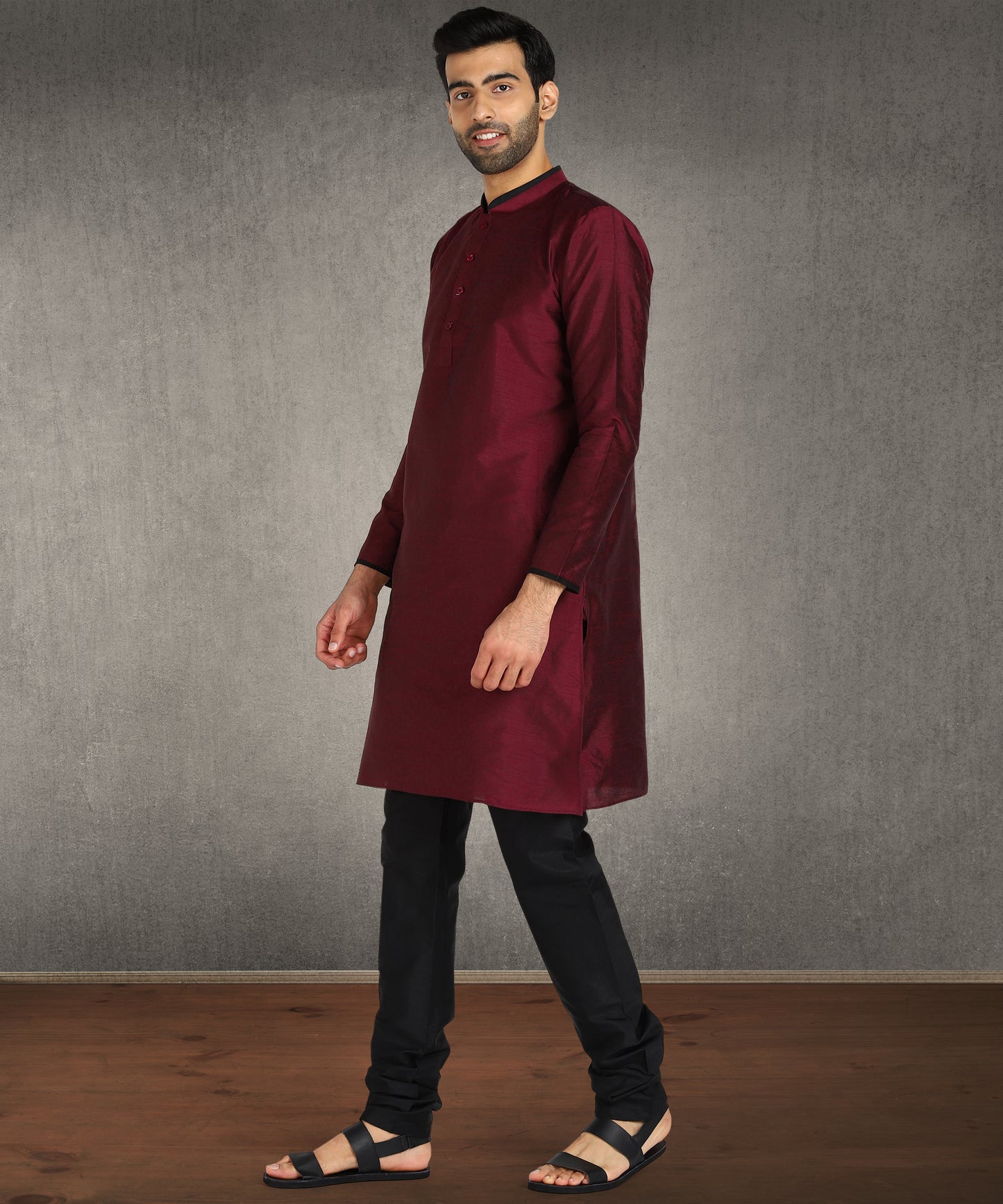 Hangup Men's Regular Fit Solid Dupion Silk Kurta Pajama