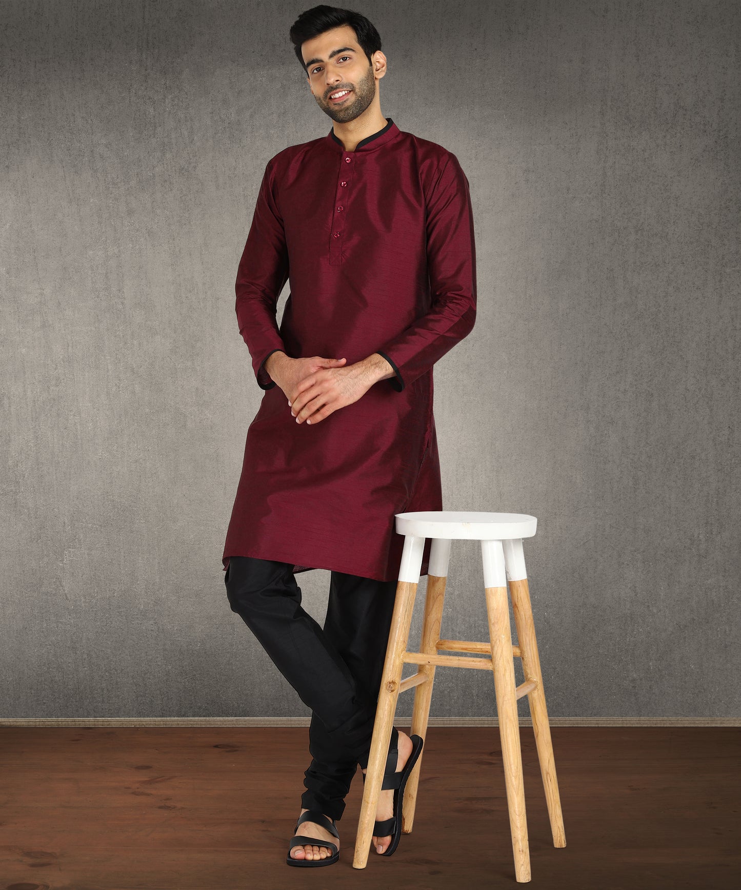 Hangup Men's Regular Fit Solid Dupion Silk Kurta Pajama