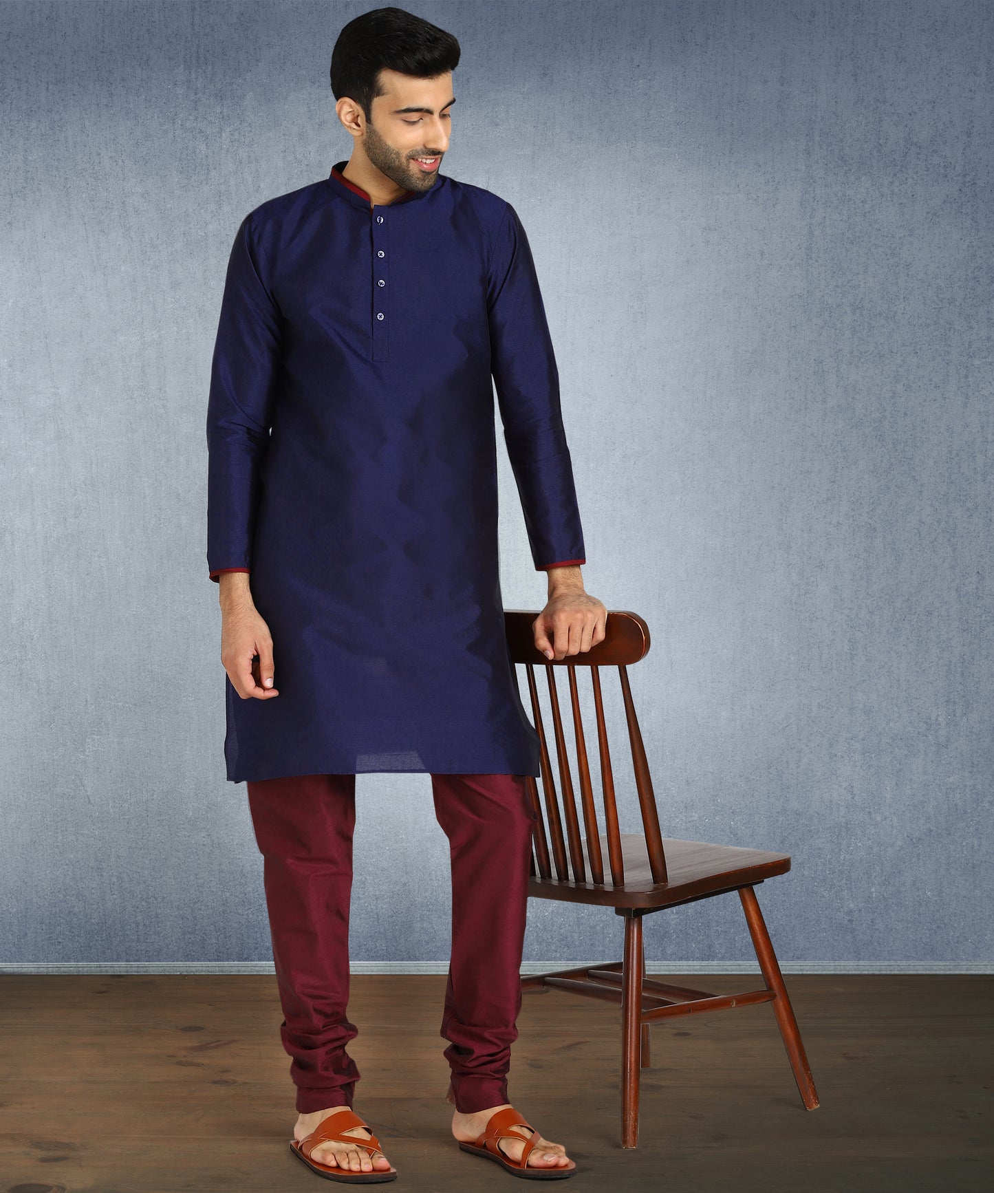 Hangup Men's Regular Fit Solid Dupion Silk Kurta Pajama