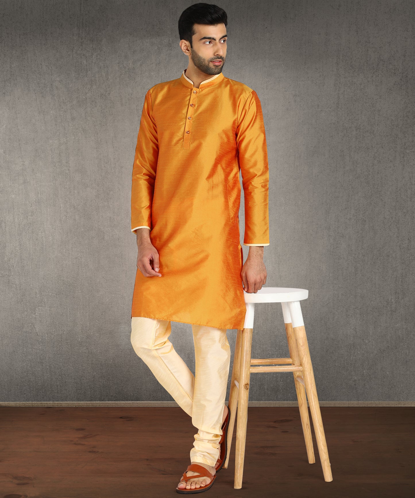 Hangup Men's Regular Fit Solid Dupion Silk Kurta Pajama