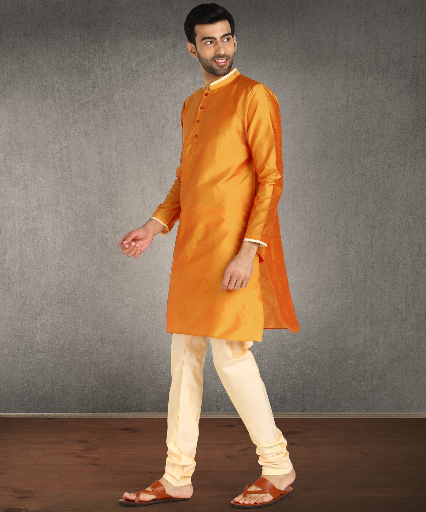 Hangup Men's Regular Fit Solid Dupion Silk Kurta Pajama