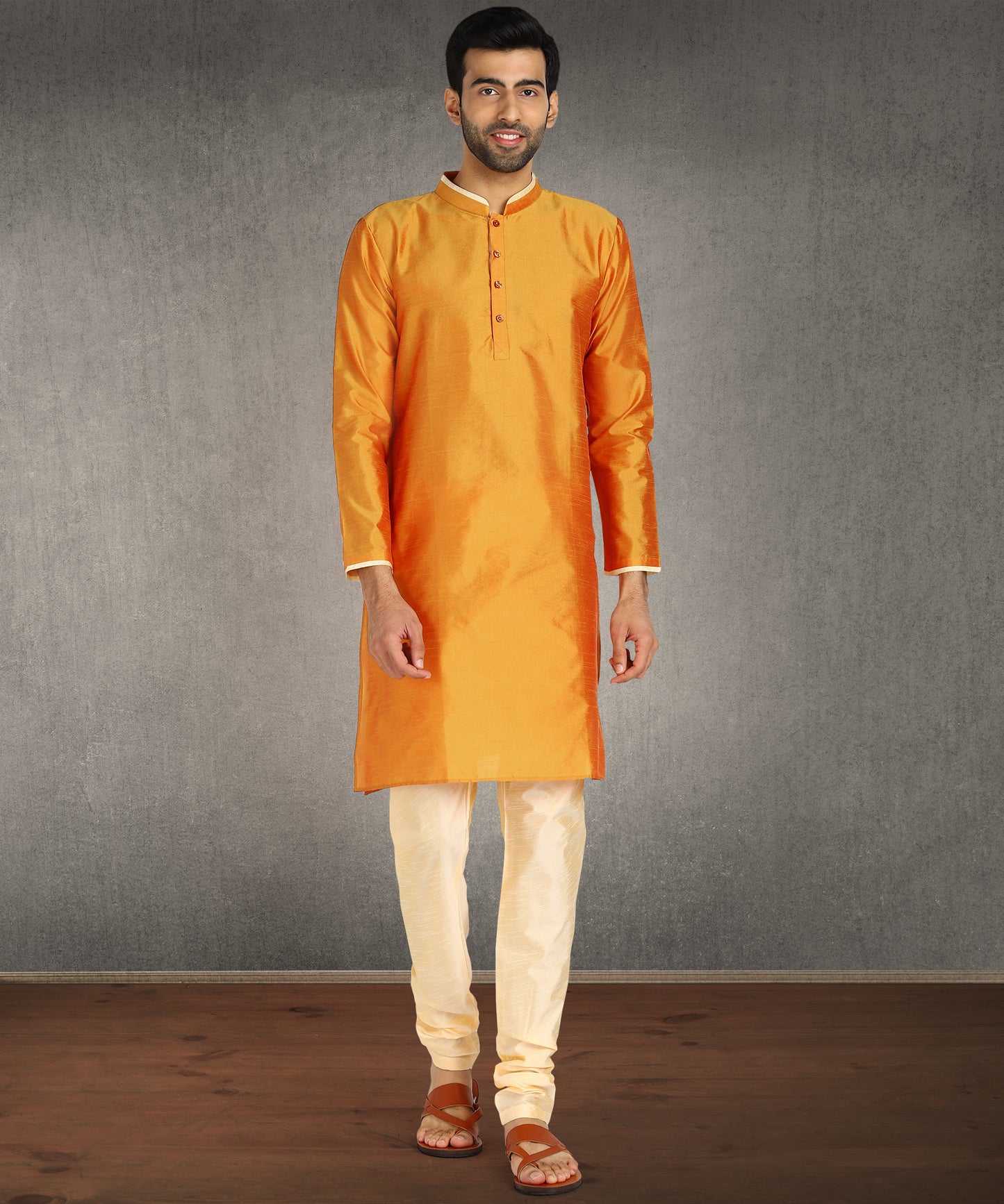 Hangup Men's Regular Fit Solid Dupion Silk Kurta Pajama