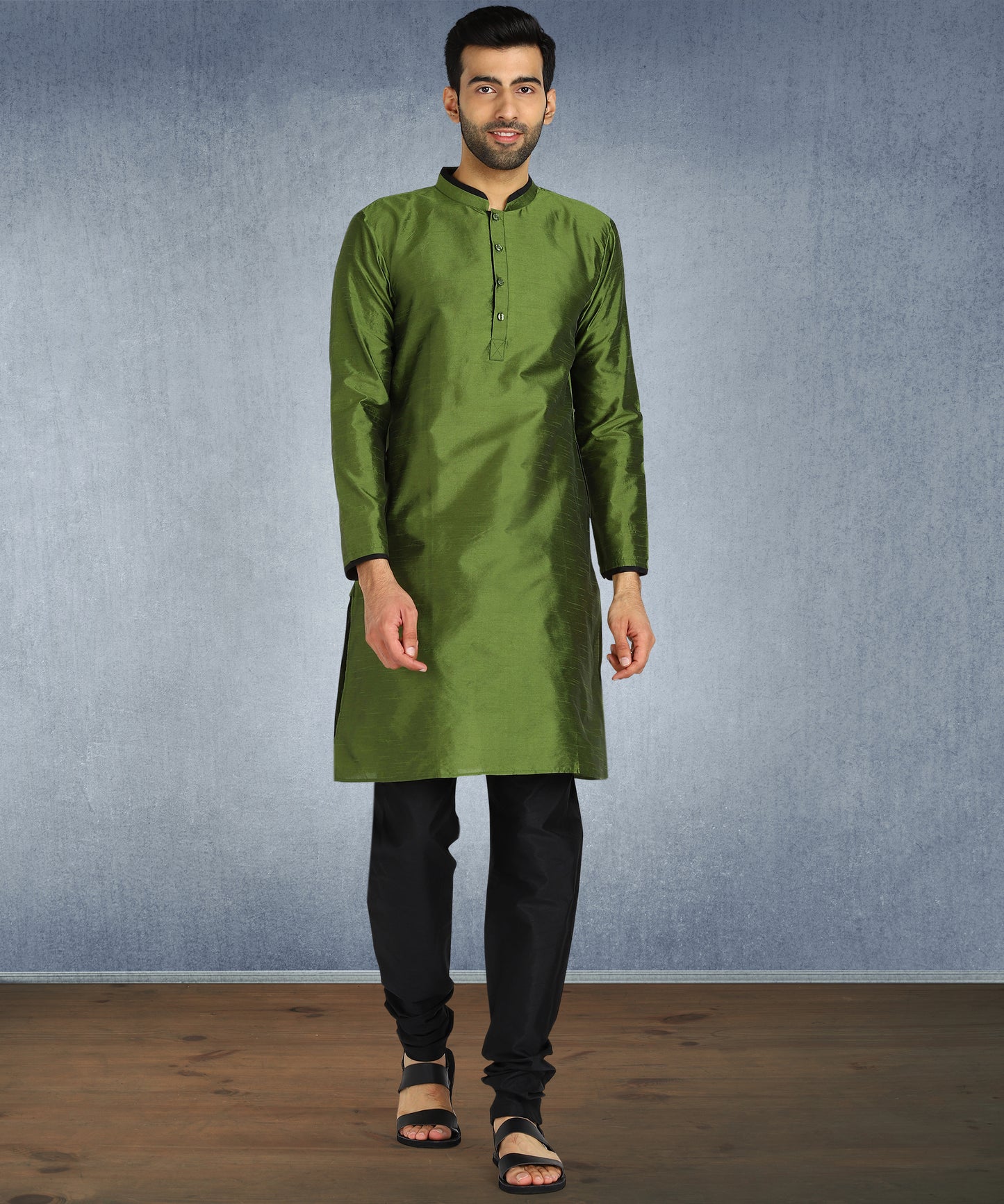 Hangup Men's Regular Fit Solid Dupion Silk Kurta Pajama