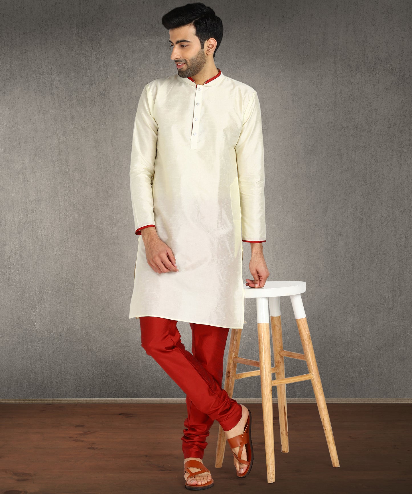 Hangup Men's Regular Fit Solid Dupion Silk Kurta Pajama