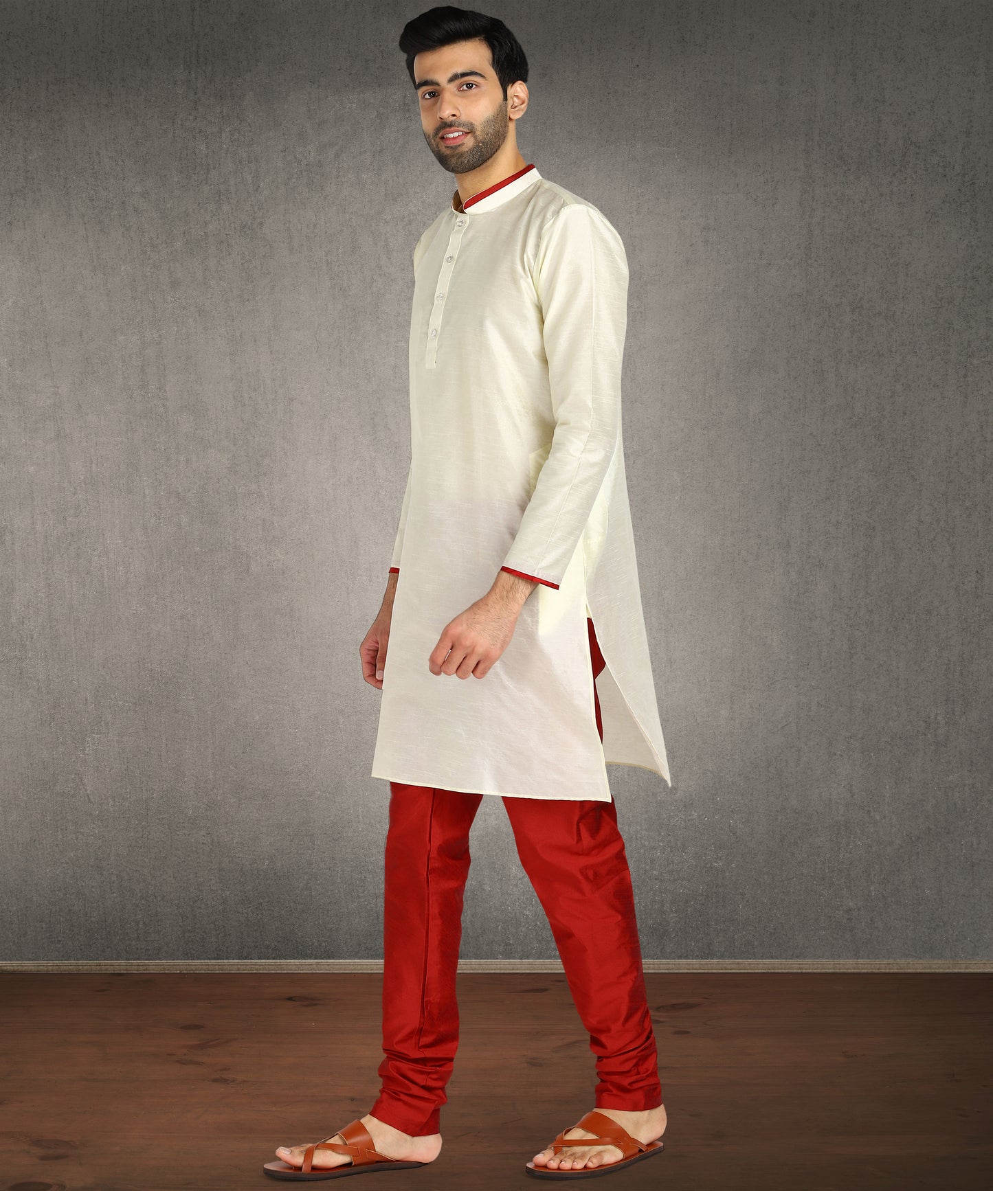 Hangup Men's Regular Fit Solid Dupion Silk Kurta Pajama