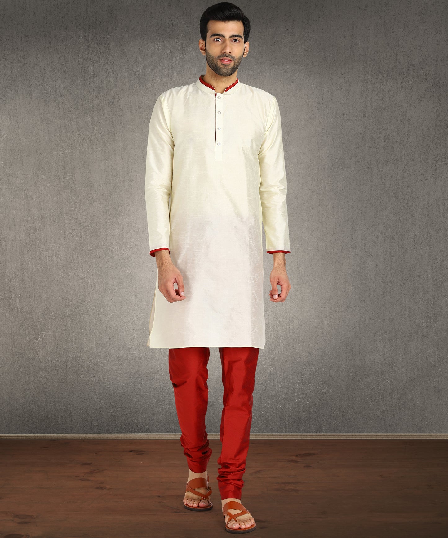 Hangup Men's Regular Fit Solid Dupion Silk Kurta Pajama