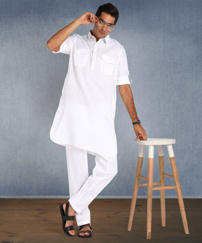 Hangup Men's Regular Fit Solid Cotton Polyester Kurta Pajama