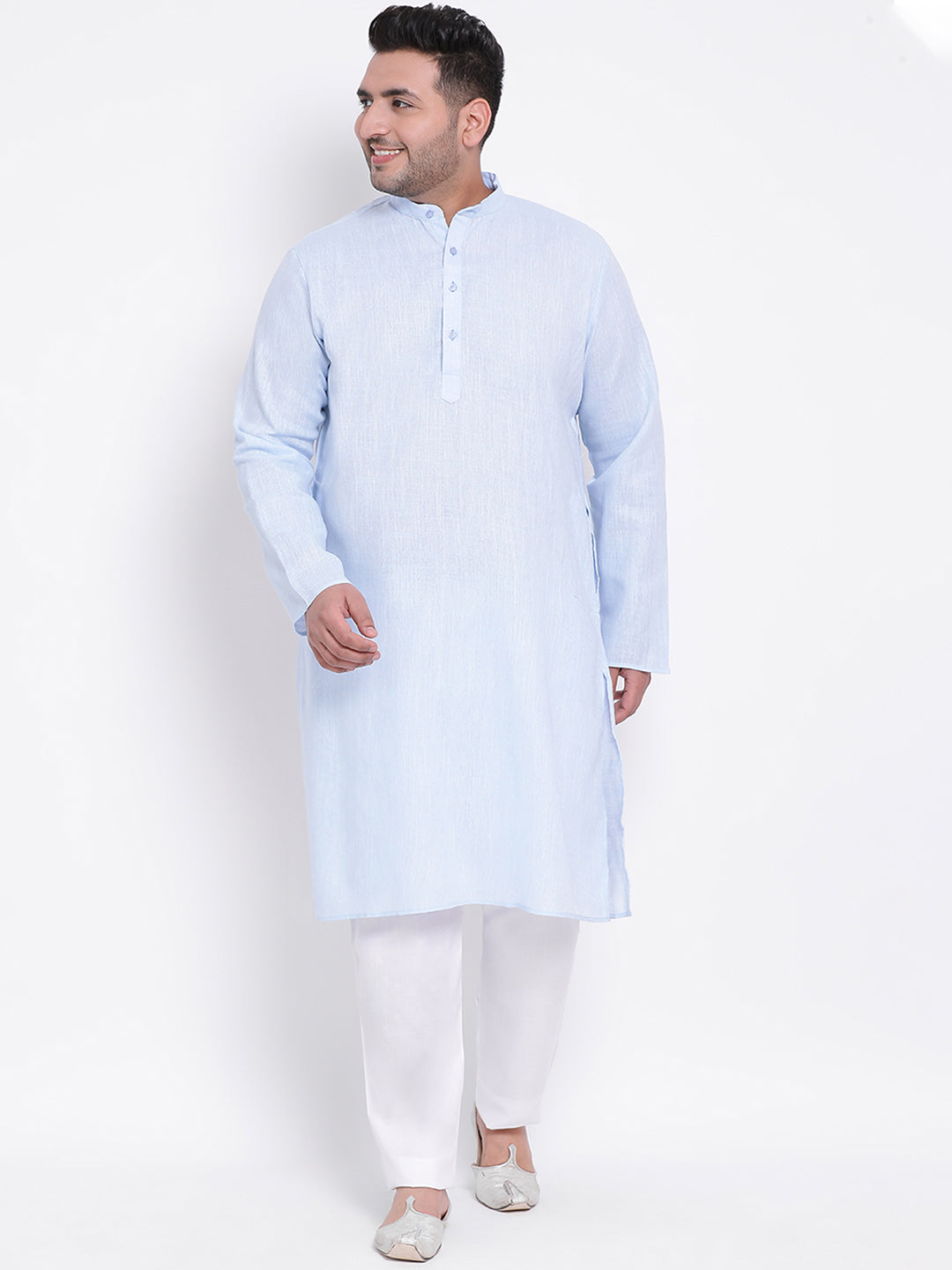 HANGUP Men Regular Fit Solid Cotton Linen Kurta Pyjama