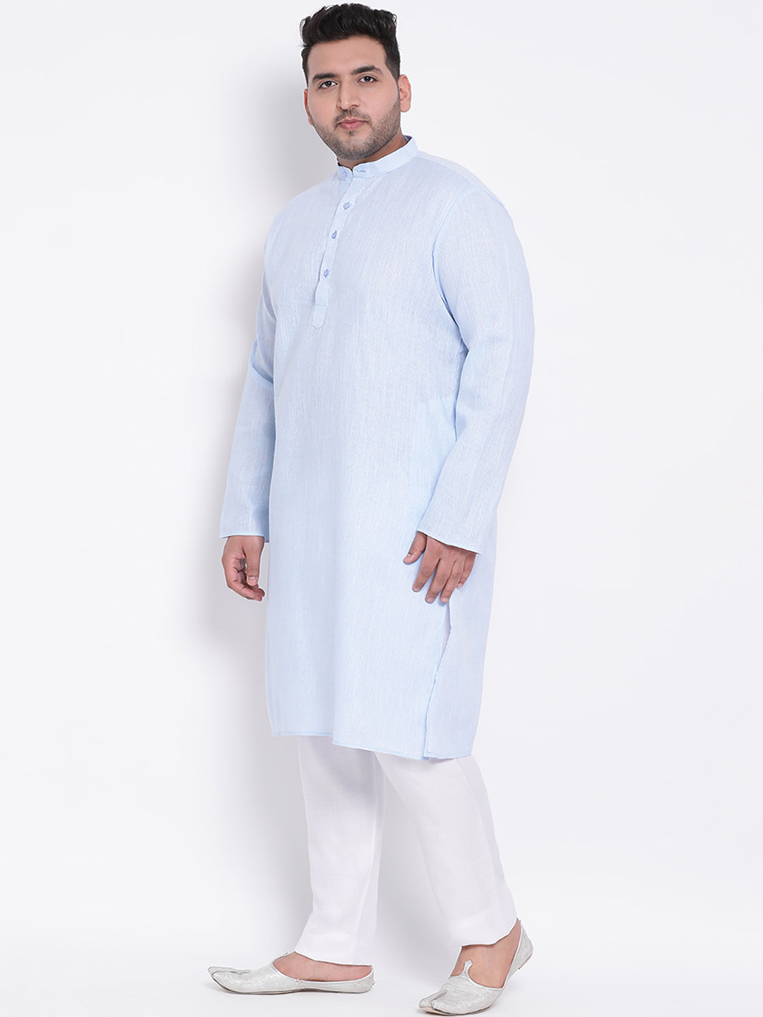 HANGUP Men Regular Fit Solid Cotton Linen Kurta Pyjama